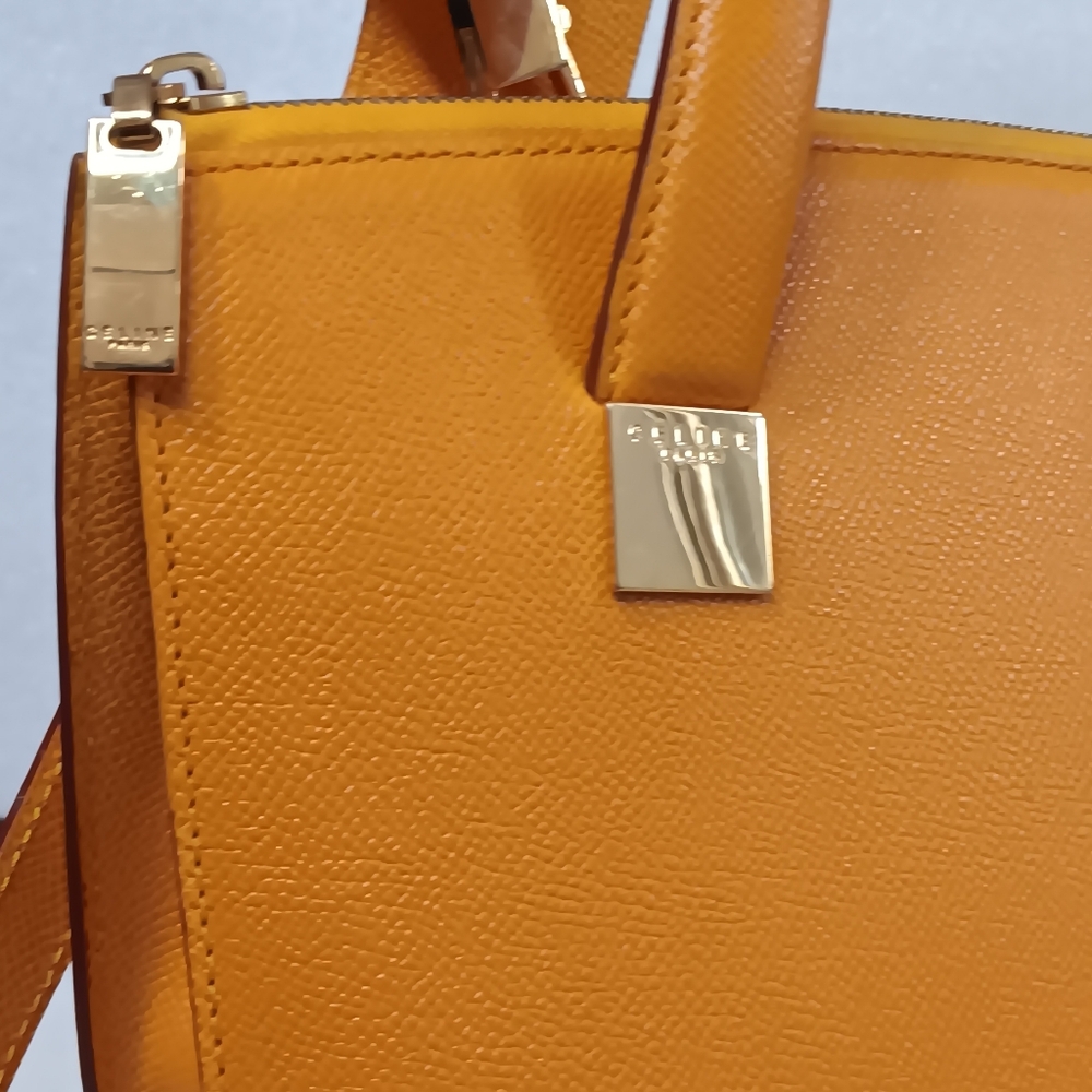 💛 CÉLINE EUC Mustard Leather Tote Crossbody Small Shoulder Bag Gold HW - Picture 12 of 17